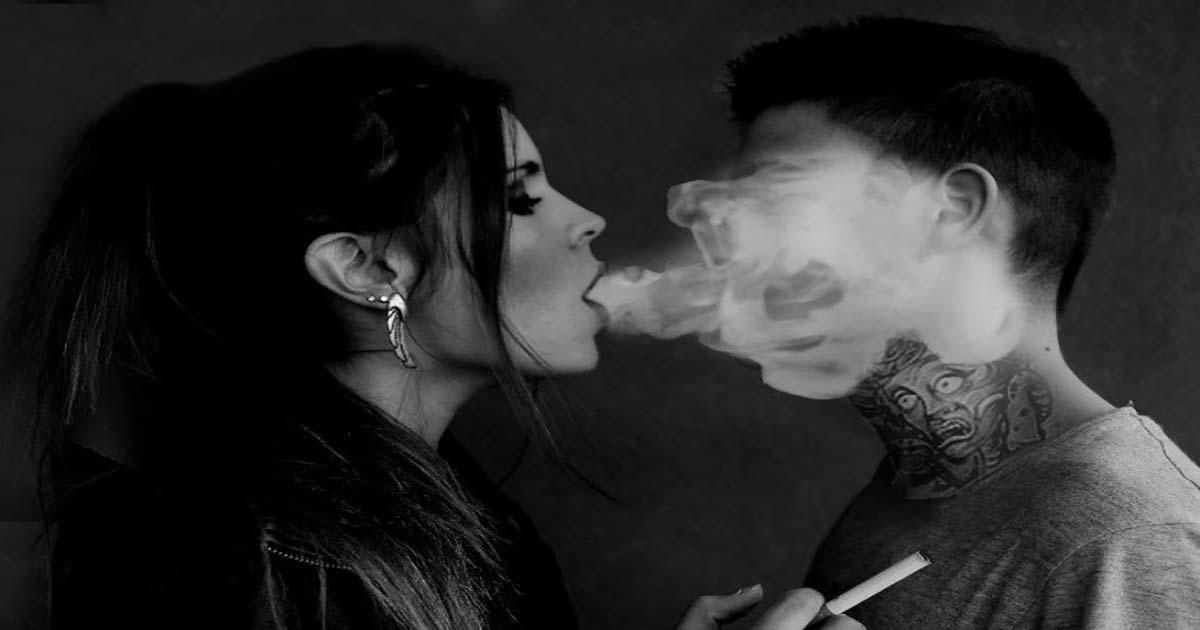 Smoke cigarette together play with